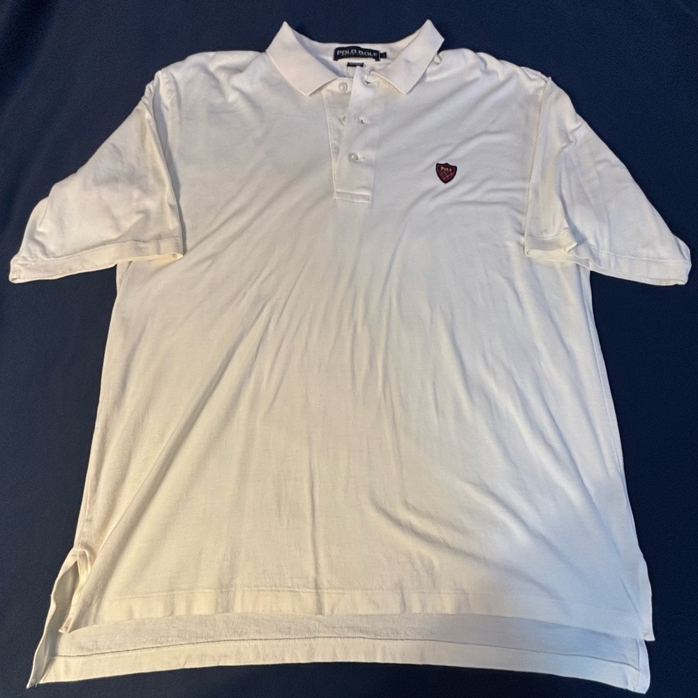 POLO GOLF Ralph Lauren Pale Yellow Cotton Polo Tartan Shield Logo Size L